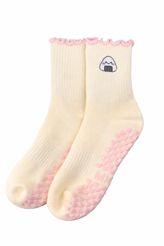 Onigiri Cream Beige Grip Socks