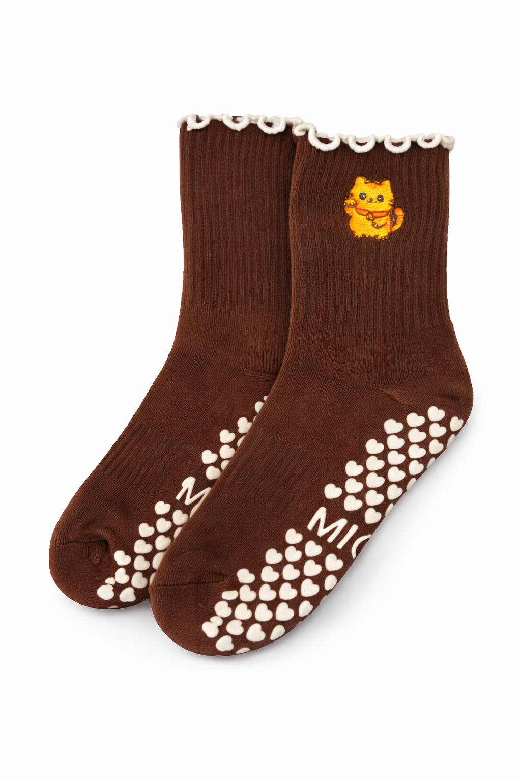 Brown Orange Cat Grip Socks